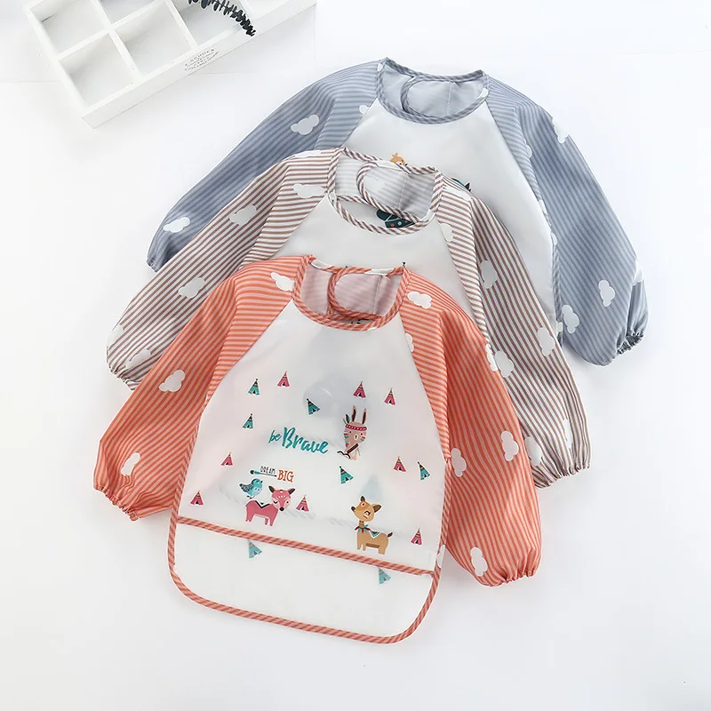 Baby Kids Toddler Long Sleeve Waterproof Eating Smock Feeding Bib Apron Pocket Baby Bandana Bibs Baby Self Feeding Bib accessoriesbaby eating 