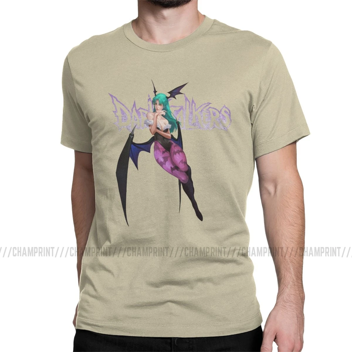 Morrigan Aensland Darkstalkers футболка для мужчин хлопок Забавные футболки вампирская игра аниме 80s Fighter футболки с изображением летучей мыши короткий рукав - Цвет: Бежевый
