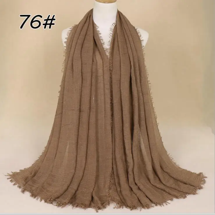 76 Цена! 190x100 см женский шарф Мусульманский морщинка хиджаб шарф Femme musulman мягкий хлопок платок исламские шали и обертывания - Цвет: 76