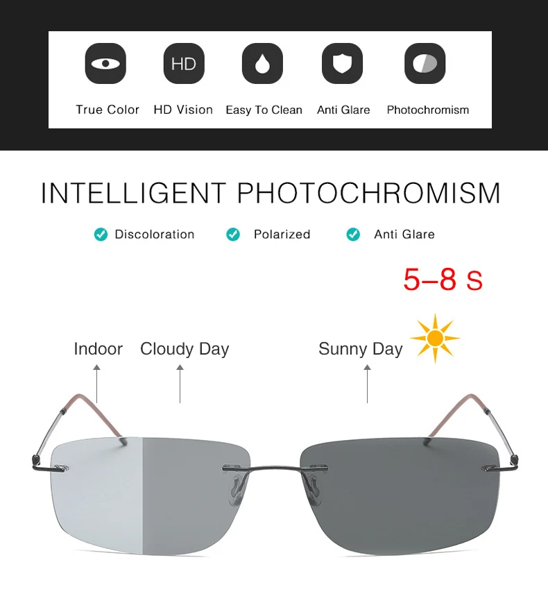 YOK'S поляризованные фотохромные солнцезащитные очки для мужчин без оправы светильник интеллектуальные Хамелеон очки Военная авиация вождения Gafas HN1260