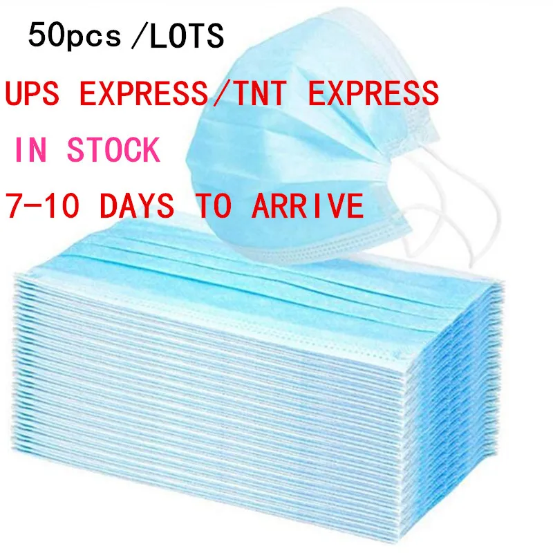 

50pcs Disposable 3 layers face mask melt-blown non-woven prevent Virus dust formaldehyde bad smell Bacteria one time mouth Masks