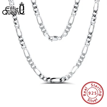 

Effie Queen Italy Real 925 Silver Diamond-Cut Figaro Chain Necklace 5mm Wide 40-60cm Long Woman Man Neck Chain Jewelry Gift SC34