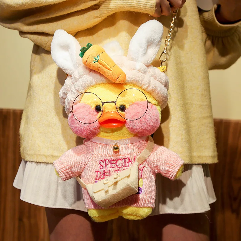 30cm Duck Plush Duck Plush Bag Female Cute Hyaluronic Acid Wear Glasses Duck Toys Cartoon Doll  Messenger Bag Gift for Girls