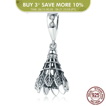 

BAMOER New Collection 925 Sterling Silver Sport Badminton Love Pendant Charm fit Women Bracelets DIY Jewelry Making Gift SCC807
