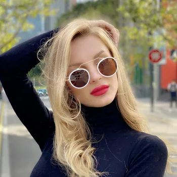 

Unique Steampunk Sunglasses For Women Men New Alloy Round Sun Glasses Brazilian Vintage Brand Circle Shades Black Leopard UV400