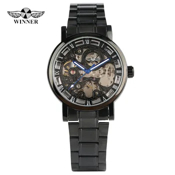 

WINNER Vintage Fashion Stainless Steel Mechanical Men Watch Self Winding Timepiece Blue Pointer Automatic Men's Watches reloj