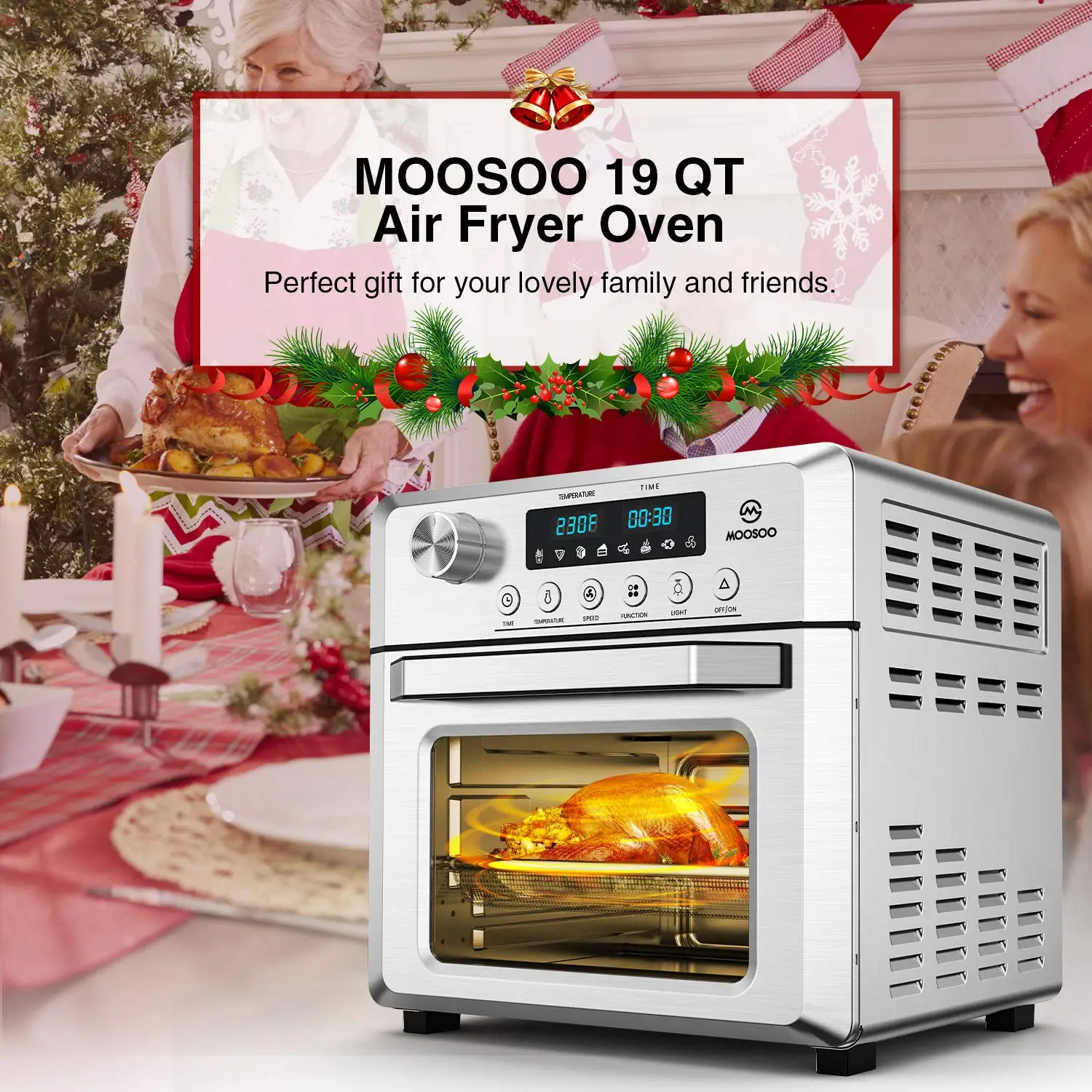 MOOSOO 19 Quart Air Fryer Oven for Large Family, 8-in-1 Combo Convection Roaster with LED Display Convection Oven / Turbo Oven - Image 2
