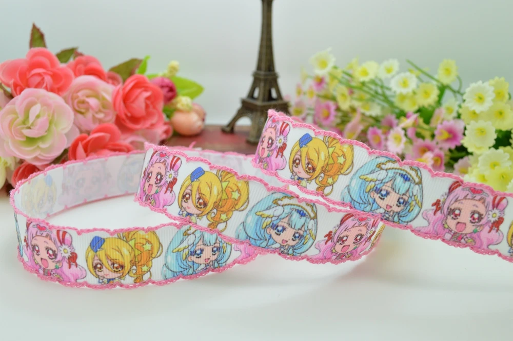7/" 22 мм precure zerochan Pretty Cure вязаная кромка с принтом корсажная лента бант для волос ручная работа 50YD