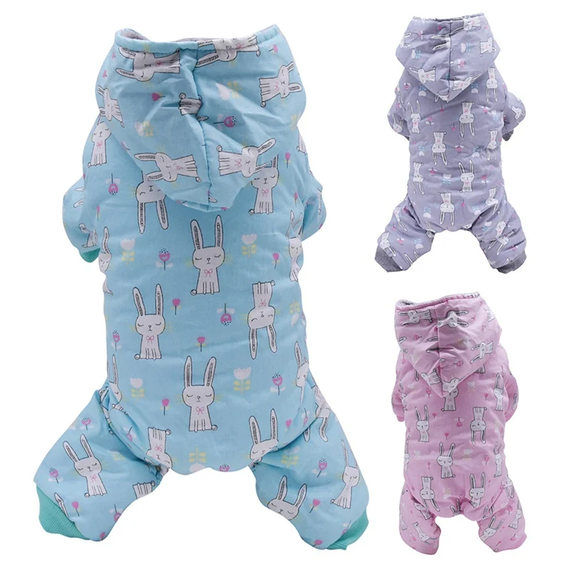 Теплый костюм для домашних животных на осень и зиму с капюшоном принтом милых