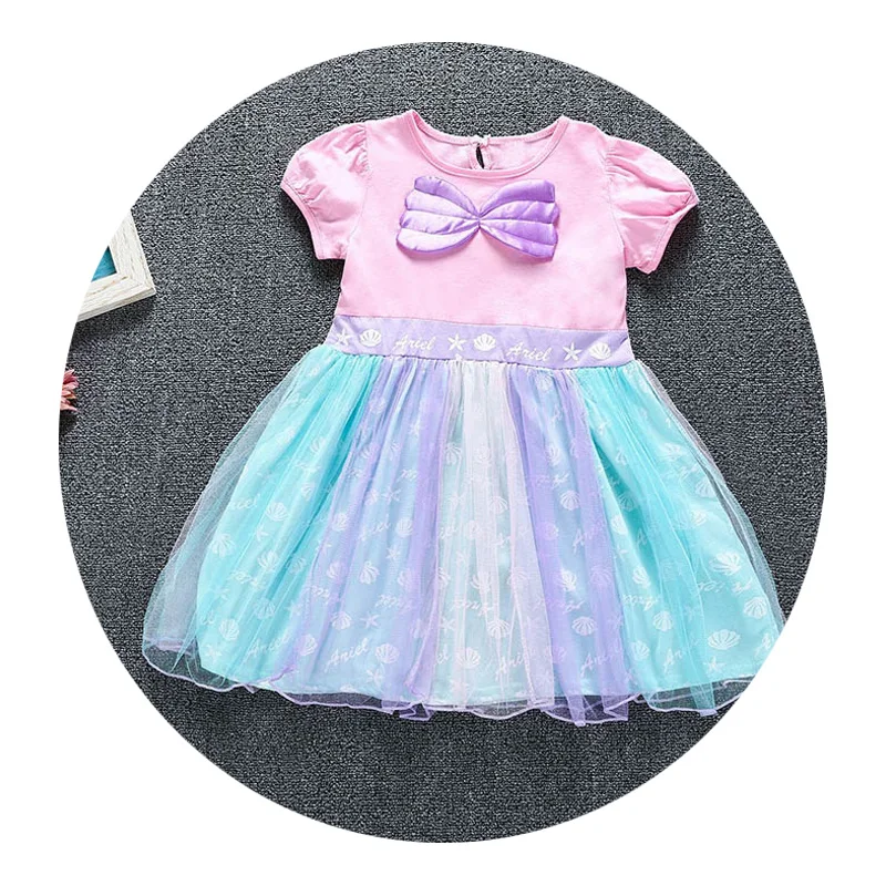 

Little KIds Drees for Girls Ariel Casual Pink Clothes Children Birthday Christmas Party Costume Headwear Crow Accessories Wig