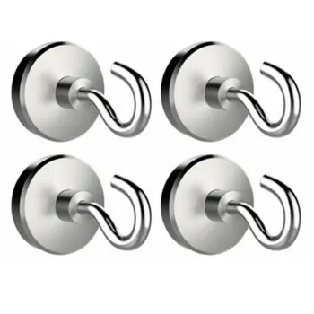 

4pcs Strong Magnetic Hooks Heavy Duty Neodymium Surfaces Not Scratch Wall-mounted Hooks Magnet Useful Hanging Tool