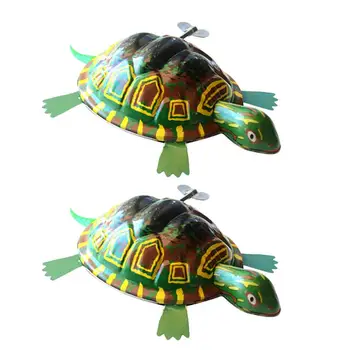 

2pcs Iron Wind-up Toys Plaything Tortoise Animal Shape Design Animal Model Toy