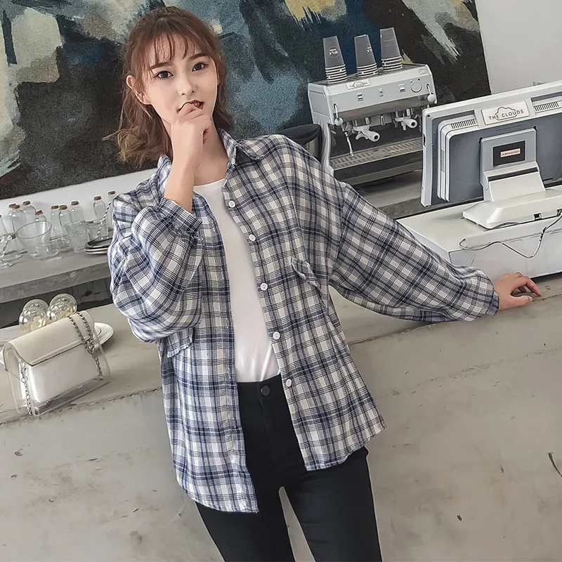 

Sun-resistant Early Autumn Shirt Women's Summer Korean-style Loose-Fit Students BF Style Plaid Coat Shirt 2019 New Style