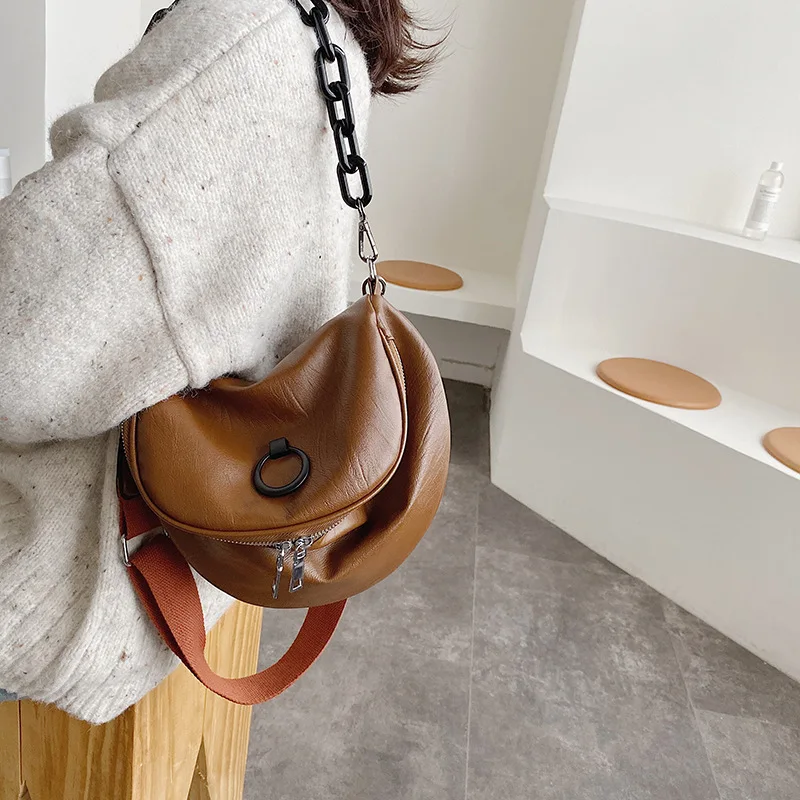 Однотонная кожаная женская сумка через плечо 2020 модная повседневная с широким