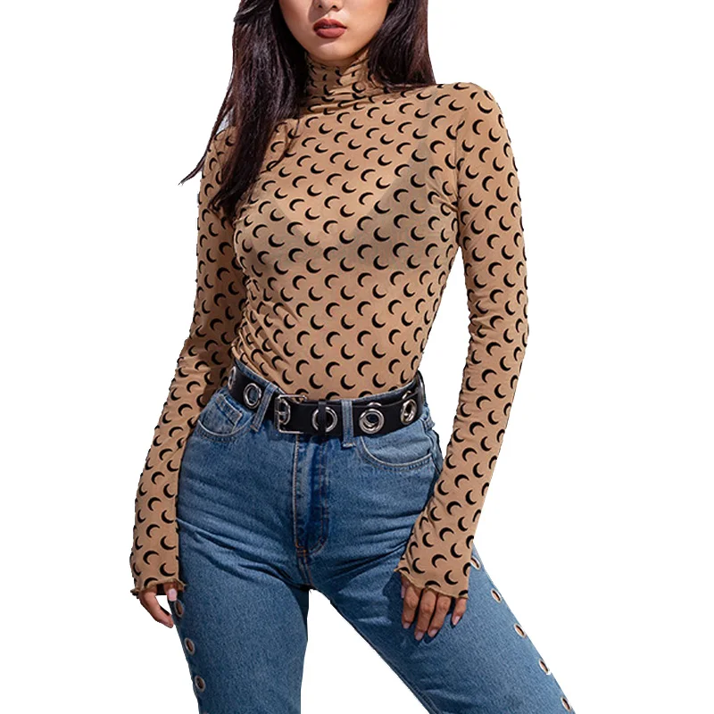 

2020 Fashion Autumn And Winter New Women'S Printed Long-Sleeved Round Neck Shirt T-Shirt Long Sleeves High Neck Crew Neck Shirts