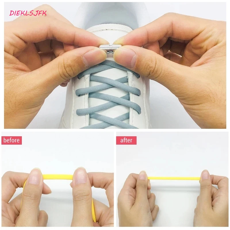 Elastic No Tie Shoelaces Semicircle Shoe Laces For Kids and Adult Sneakers Shoelace Quick Lazy Metal Lock Strings Rope Round