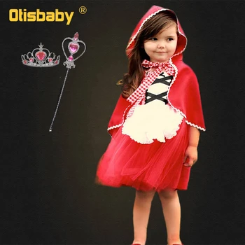 

Halloween Children Little Red Riding Hood Cosplay Costume Fancy Girls Red Apron Tulle Tutu Dress Cloak Princess Dress Bebe Gowns