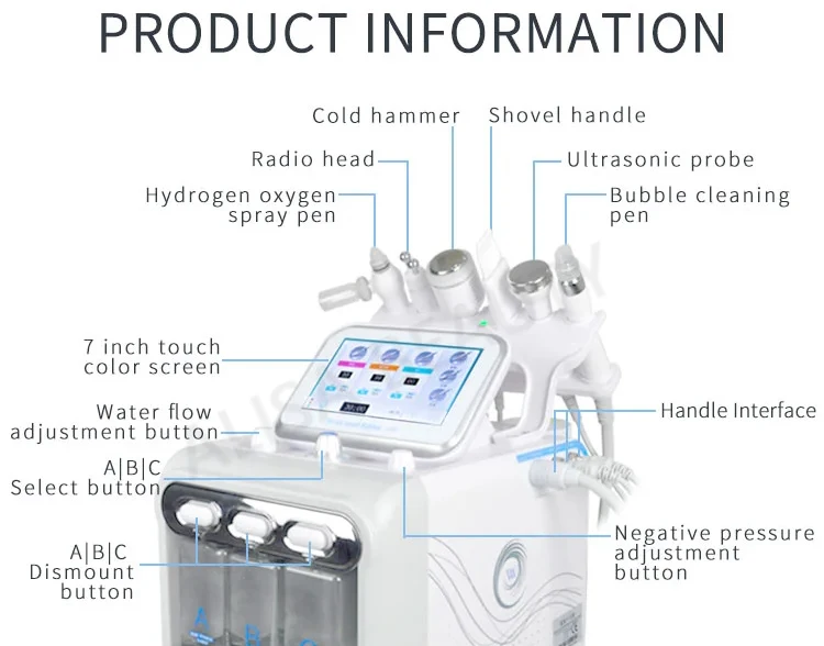 7 az 1-ben Hydrafacial gép LED maszkkal, hidrodermabrázióval, RF liftinggel és ultrahangos bőrfiatalítással a mélytisztításért és hidratálásért