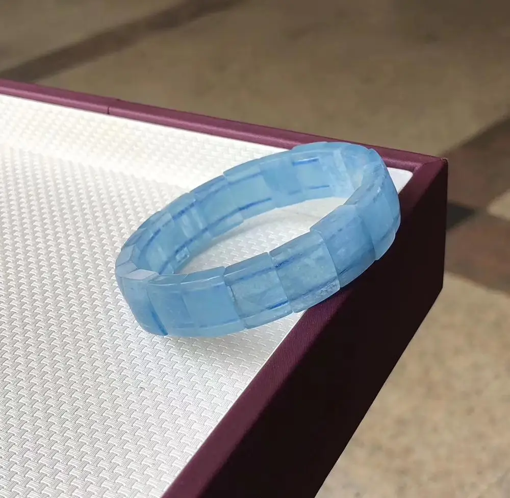 

Top Natural Aquamarine Blue Stone Women Rectangle Bracelet 13x10mm Party Gift Stretch Crystal Reiki Beads Bracelet AAAAA