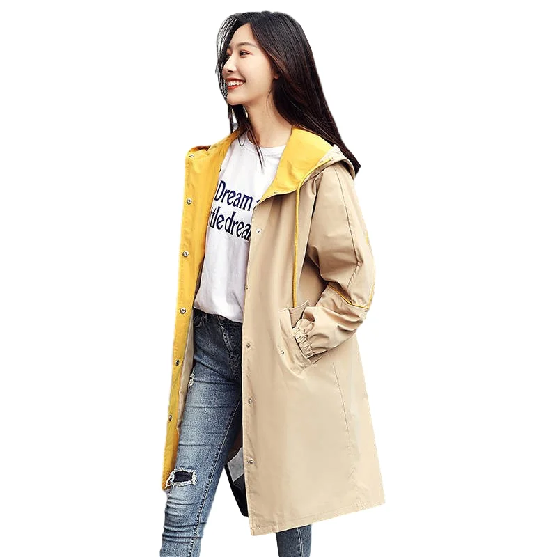 Тренчкот женский Повседневный с капюшоном модная ветровка в Корейском стиле