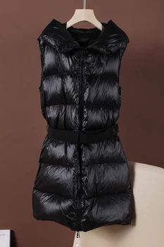 

Down Jacket Women 90 white Duck Down Zipper Hooded Sleeveless Jacket Vest Zipper Placket With Waistband Two Diagonal Zip Pockets