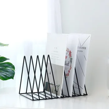 

Ins Style Simple Iron Geometry Bookshelf Newspapers Magazines Storage Rack Tripod Home Decor Shelf