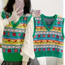 

Maxdutti Winter Sweaters Women Fashion Bohemian Pull Femme Indie Pullovers Tops Folk Vintage Jacquard Weave Vest Sweaters Women
