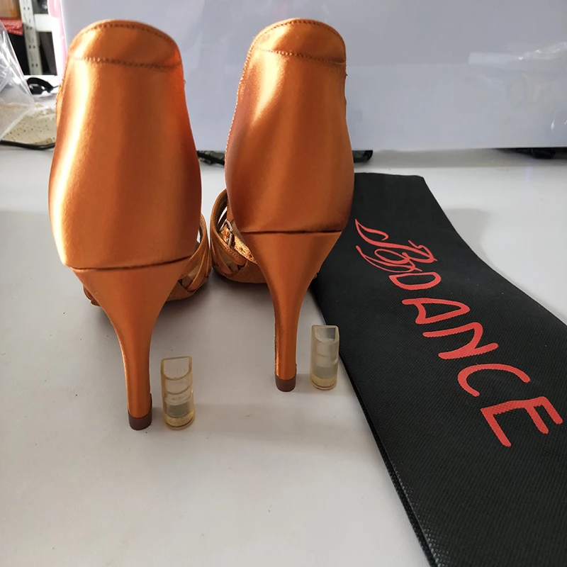 Top Dance Shoes Latin Sandals Ballroom Dancing Game Exercise Profession Sweat Insole Cowhide Satin Women BD 216 AWL Heel 8.5 Cm 6