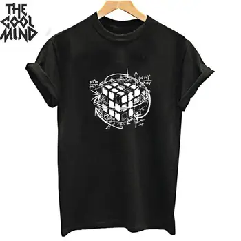 

COOLMIND 100% cotton short sleeve magic cube print women T shirt casual loose women T shirt summer t-shirt female tee shirts