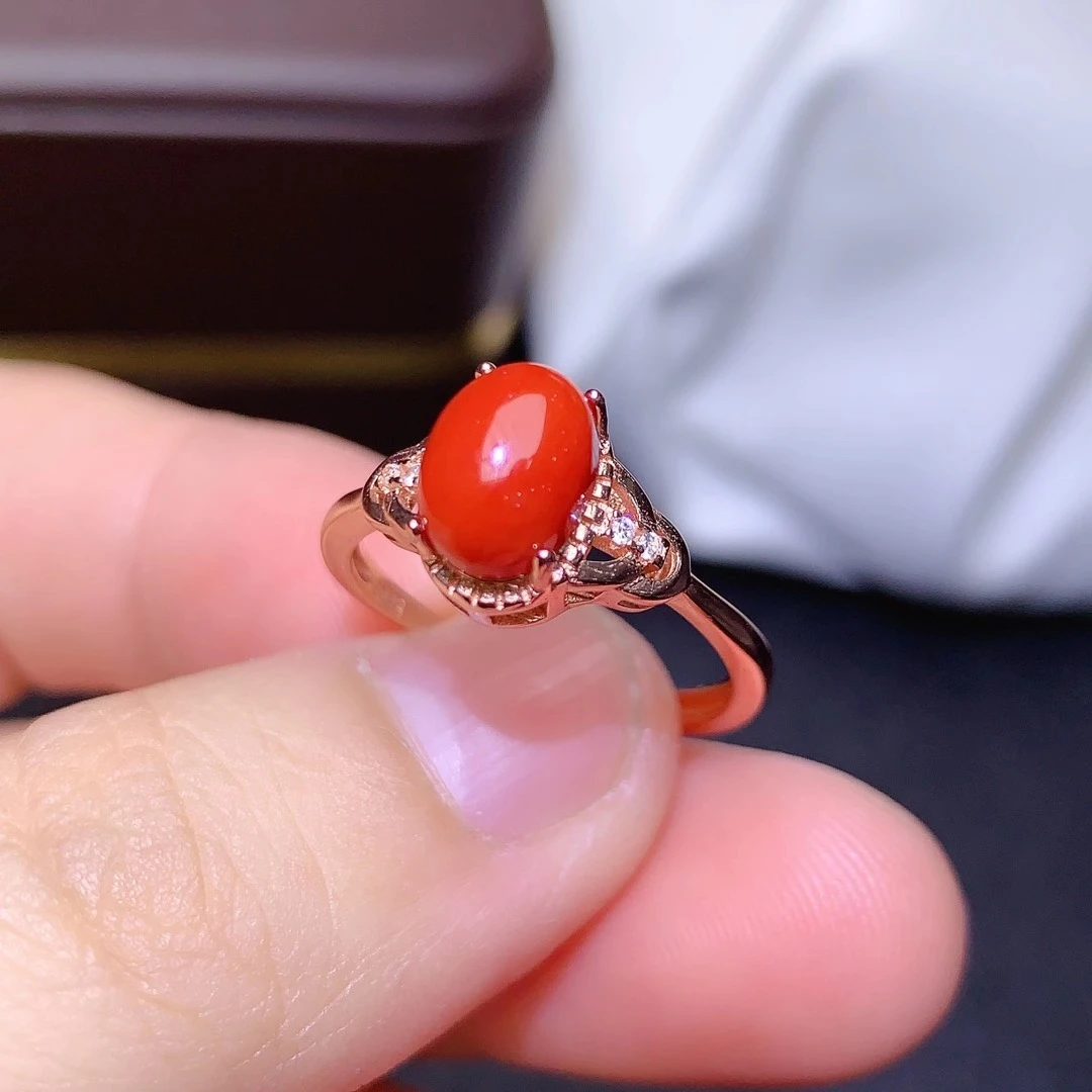 Edgy FreeForm Bright Red Coral Fossil Sterling Silver Ring - Gilded Bug  Jewelry