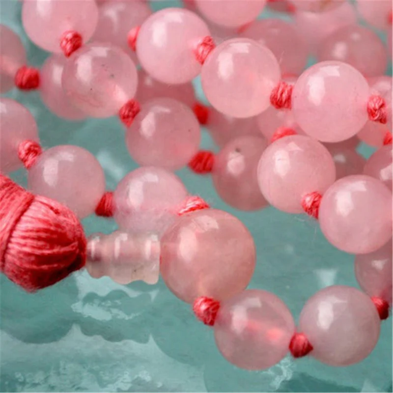 8mm Rose Quartz Gemstone 108 Beads Tassel Mala Necklace Prayer Spiritua Classic Meditation Spirituality Mala Buddhist Buddhism