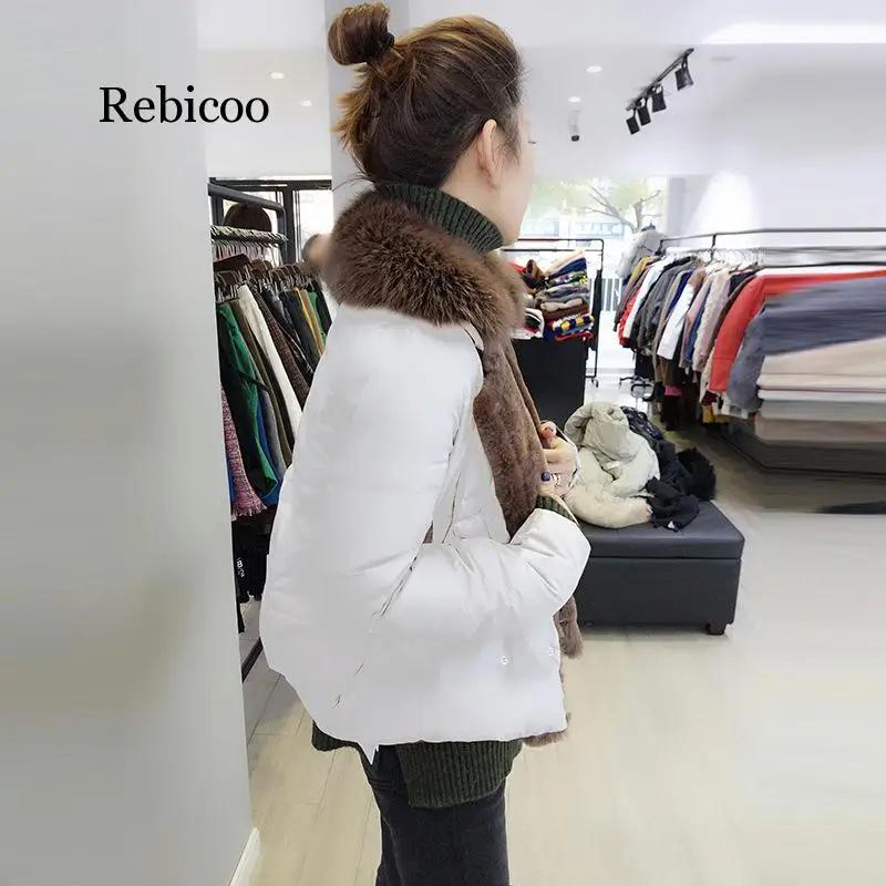 Rebicoo осенне-зимняя одежда, стиль, европейские товары, тонкая Женская приталенная одежда в Корейском стиле с меховым воротником