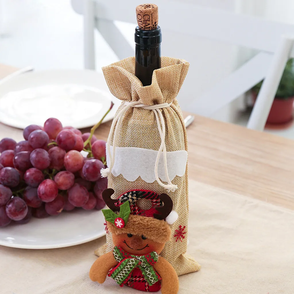 Новогодний мешок для вина машина вышитые бутылки вина набор принадлежности для украшения стола Рождественская бутылка крышка сумка Navidad#25