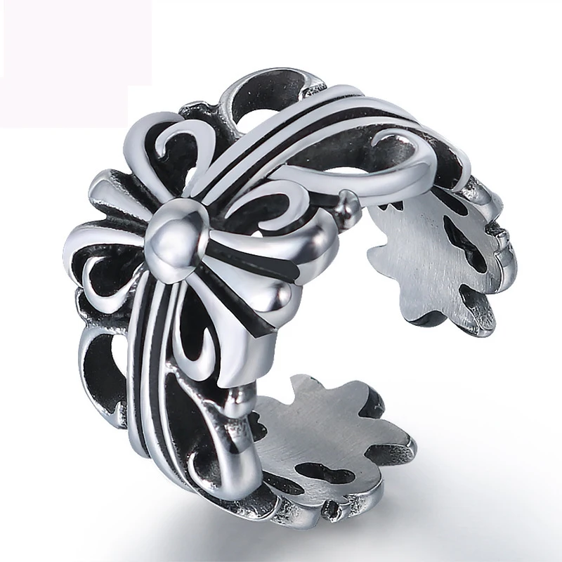 

Wholesale Crowe Titanium Steel Finger Rings Fashion Jewelry Cruciate Flower Casting Ring Lover Party Anniversary Birthday Gifts
