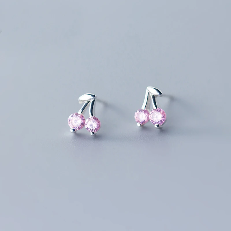 MloveAcc Романтический минималистский Розовый CZ серьги-гвоздики в форме вишни Настоящее серебро 925 проба модные украшения для женщин подарок на день рождения