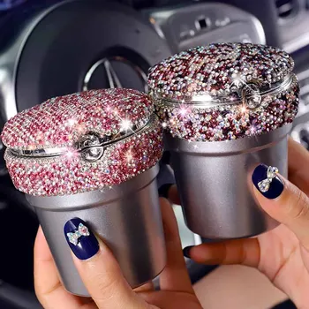 

1 Pcs Crystal Smoke Can Ashtray for Car Interior Decoration Accessories Fashionable Cup Holder Usage with Diamond