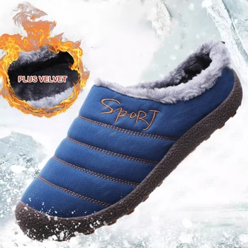 

Men Slippers Winter Waterproof Velvet Slippers Non-slip Cotton Warm Shoes Indoor Casual House Slip-on fur Ladies Slides