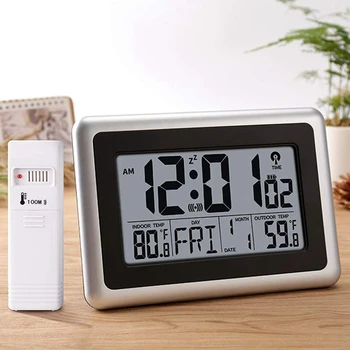 

Digital Atomic Wall Clock, Desk Alarm Clock, Battery Operated With Wireless Sensor 300 Ft / 100 Meter Range, Large Lcd Display,