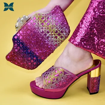 

New Arrival Fuchsia Color Italian design Shoes To Match African Wedding Shoes Without Bag Set Matching Shoes for Party