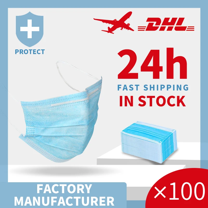 

100 Pcs Masks 3 Layer Disposable Protective for Face 50 80 94 95 96 Pcs Mouth Anti Dust Safety masque n gas ffp Elastic Ear Loop