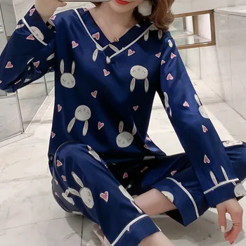 

DIHOPE Women Pajamas Sets 2 PCS Spring Autumn Long Sleeve V Neck Tops and Long Pants Sleepwear Casual Pijamas Homewear