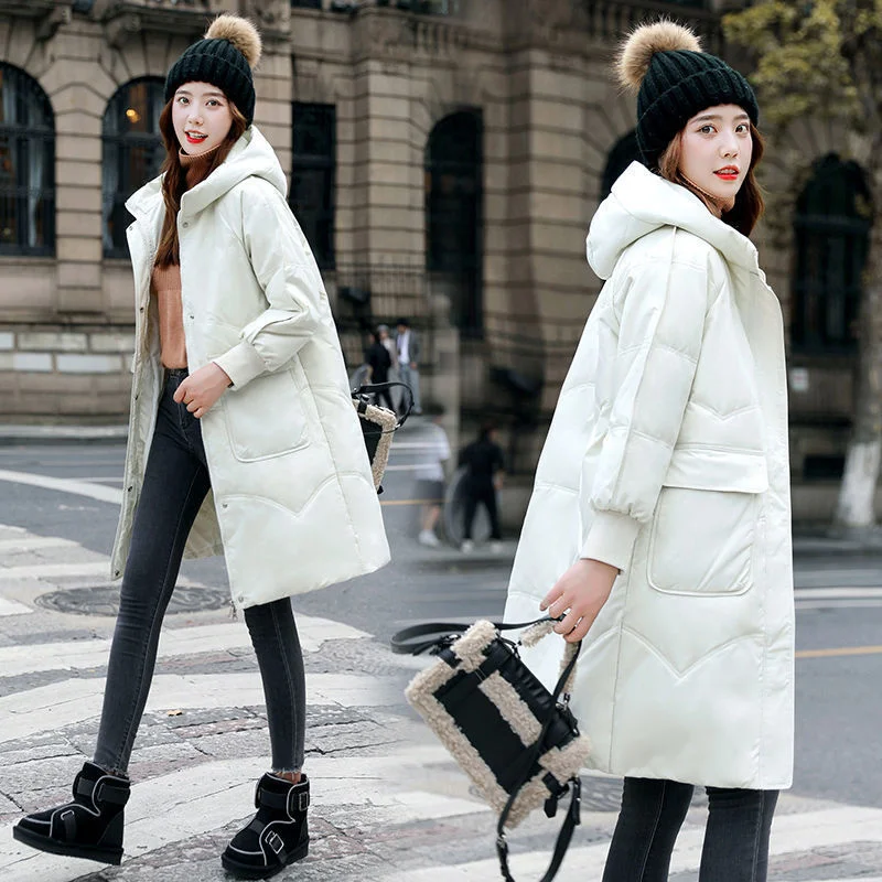 

Nice Pop Winter Jacket Parkas Women Down Cotton Jacket Hooded Parka Mid-length Warm Female Cotton Padded Jacket Casual Outwear