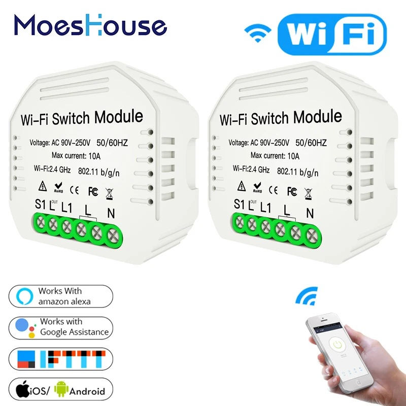 

MiNi Hidden Wifi Smart Light Switch Diy Breaker Module Wireless Remote Control,Works with Alexa Echo Google Home 1/2 Way