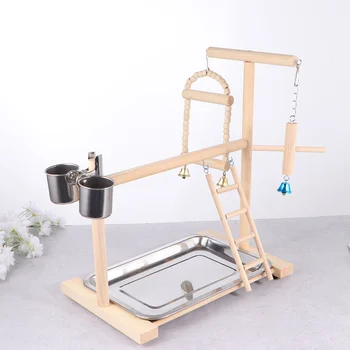 

1 Pc Creative Parrot Bird Swing Wood Hanging Stand Toy Funny Birds Playing Swing for Parrot Birds (Beige)