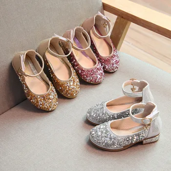

Flower Children Little Girl High Heels Gold Silver Sequins Princess Dress Shoes For Kids Girls School Party Wedding Shoes 2019