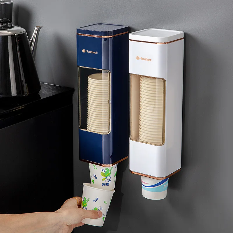 Gold plated disposable cup picker paper cup holder mug automatic picker no hole punch wall mounted water dispenser shelf