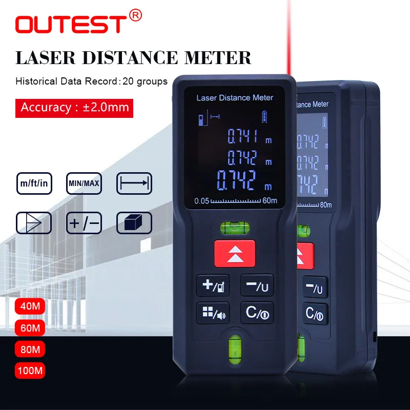 

OUTEST laser distance Meter 40M 60M 80MM 100M trena laser Tape measure building area tool Mini Digital Laser Rangefinder