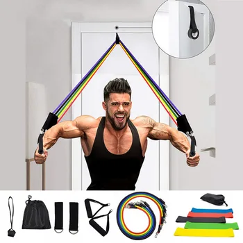 

RePinklax 11pcs Fitness Pull Rope Resistance Bands Latex Strength Gym Equipment Home Elastic Exercises Fitness Workout Equipment