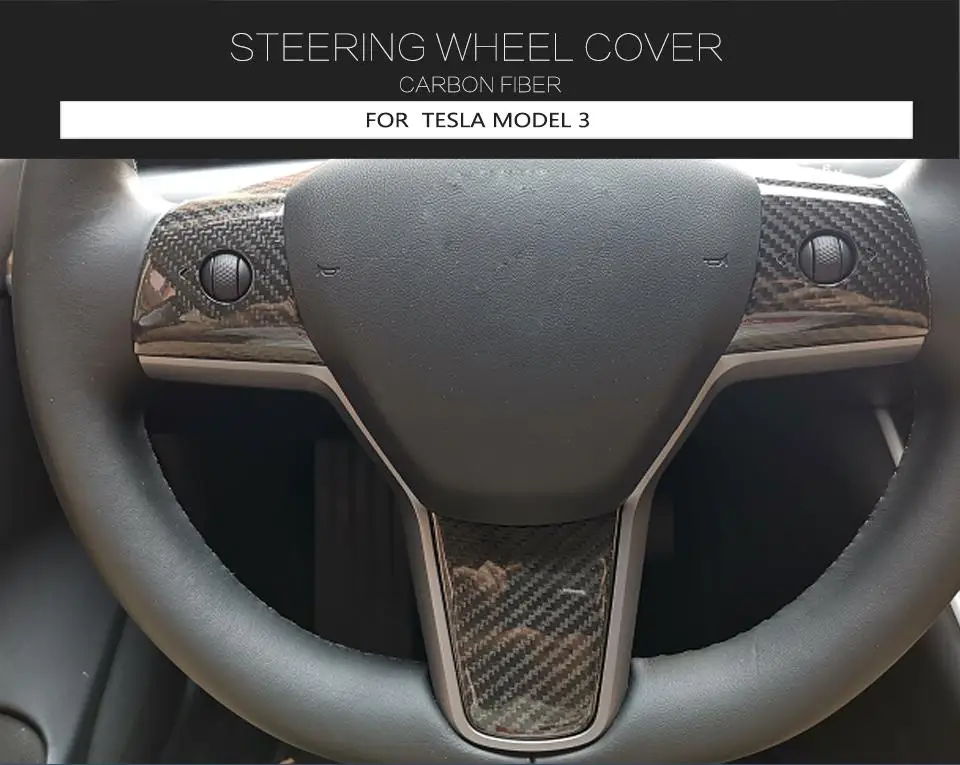 Полностью Реальные углеродного волокна руль панель крышка планки для Tesla модель 3