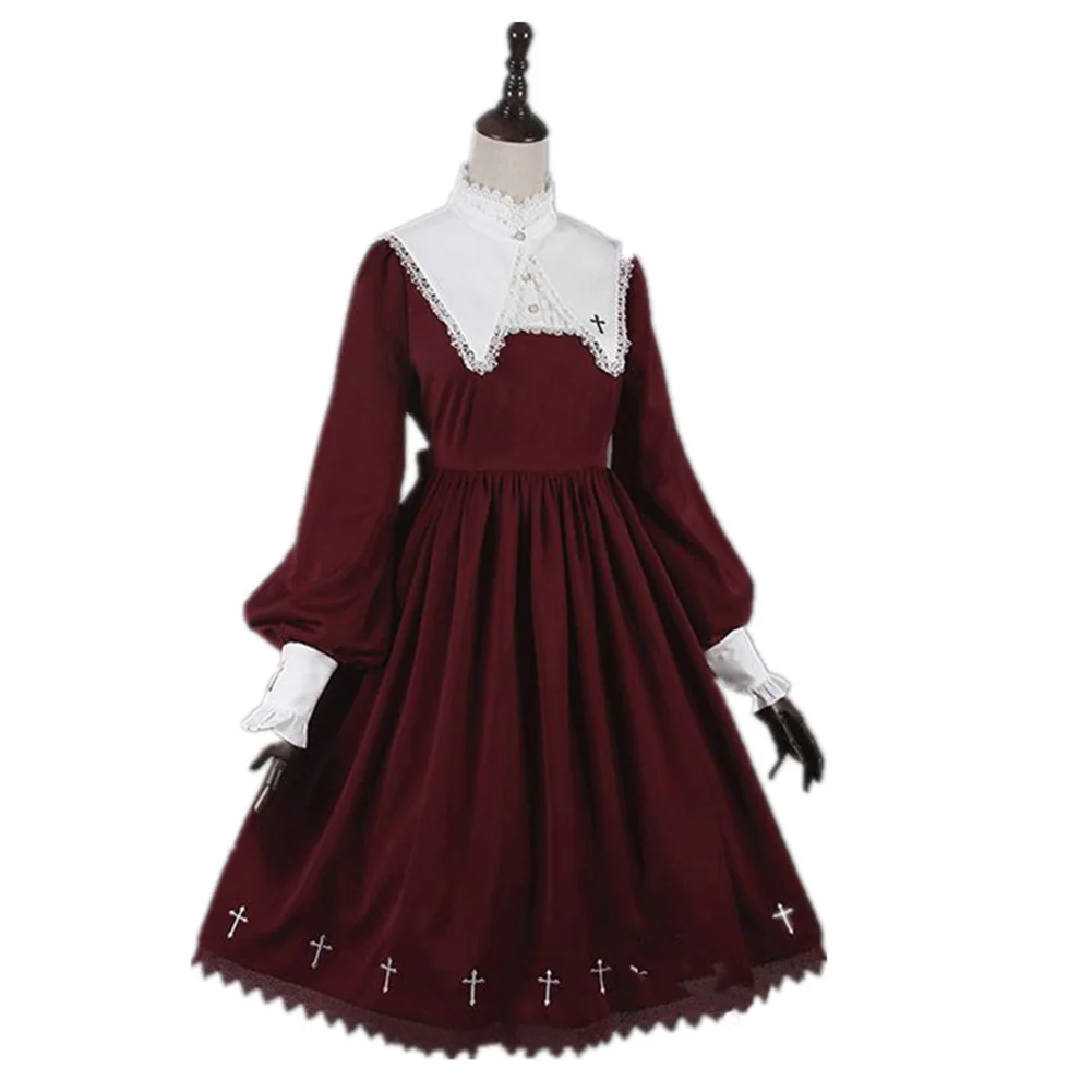 Средневековое винтажное платье для косплея со стоячим воротником и пышными рукавами; кружевное платье с цветным блоком; большое свободное платье